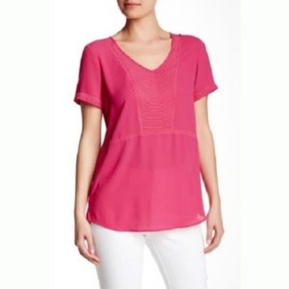 NYDJ Embroidered Double Georgette Blouse in Pink Berry